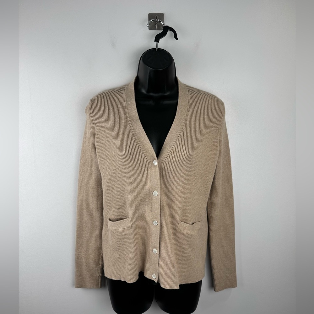 Ann Mashburn Women Ribbed‎ Cotton Silk Blend Cardigan Sweater Size Large